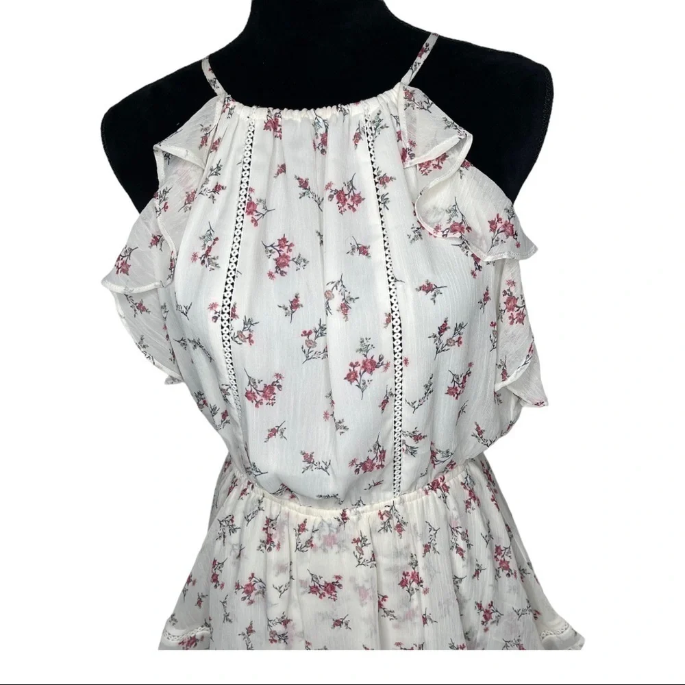 J.O.A. Women's Halter Ruffle Tiered Fit & Flare Sleeveless Short Dress Small - Picture 3 of 9